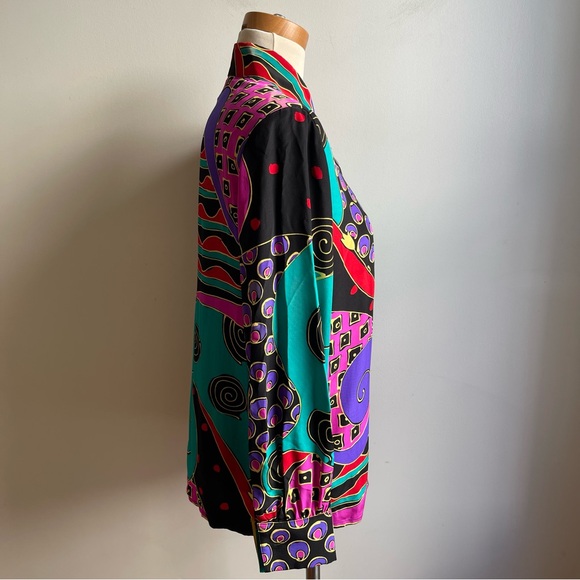 Vintage 90s Starington by Charlotte Silk Blouse Graphic Cuffs Size 4 - Picture 5 of 8